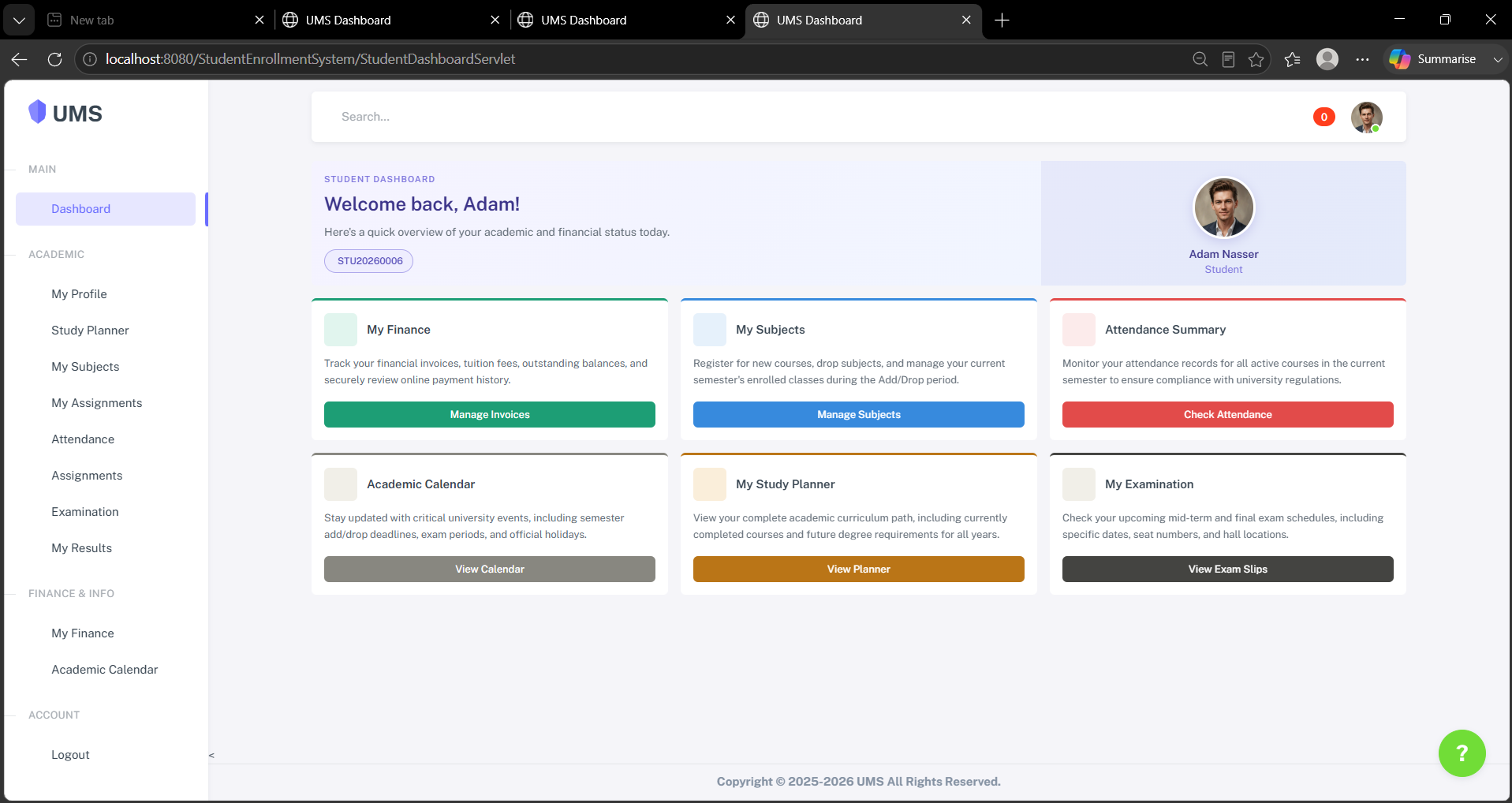 umscase 4student dashboard